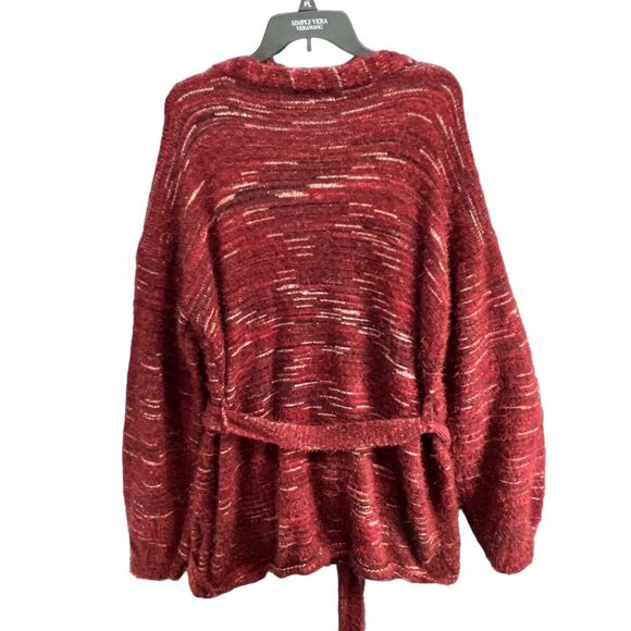 Knox Rose Cardigan Sweater Womens XL Burgundy Red Fuzzy Eyelash Tie Front Cozy - Picture 6 of 15